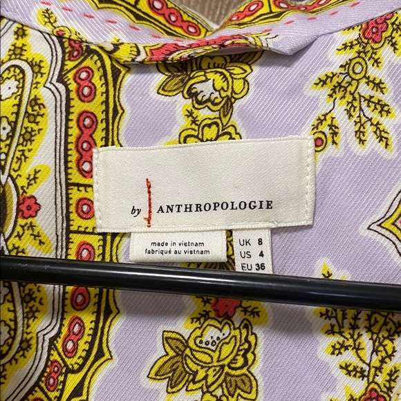 Anthropologie Echarpe Paisley Tie-Front Top Yellow Floral Accents 4 - Picture 7 of 8